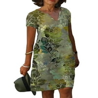 Rejlun Női rövid ruhák V nyakú nyári strand Sundress virágos nyomtatott Mini ruha Kaftan alkalmi Ünnep Zöld 2XL