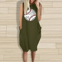 Női nyári ruha Baseball nyomtatás Kerek nyakú ujjatlan Maxi ruha alkalmi ruhák nőknek zsebekkel