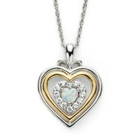 Brilliance Sterling ezüst 14ky aranyozott, Opált létrehozott, és 18 lánccal készítette a fehér zafír szív medálot
