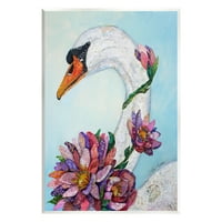 Stupell Industries Swan Bird Vivid Lotus virágvirág kollázs festés, keret nélküli művészeti nyomtatási fal művészet,
