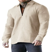 Lumento Férfi póló cipzáras blúz Hosszú ujjú felsők Férfi alkalmi pulóver kényelmes hajtóka nyakú póló Khaki XL