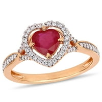 Miabella női karátos T.G.W. Szívkötött Ruby & Carat T.W. Gyémánt 14KT rózsa arany szív halo gyűrű