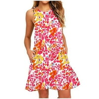 Női alkalmi laza Sundress Midi ruha ujjatlan Virágos Maxi ruhák nyári strand ruha zsebbel görögdinnye piros XXL