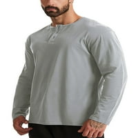 Avamo férfi felsők gomb pólók Henley nyak póló Sport Kényelmes pulóver rendszeres Fit egyszínű blúz szürke 3XL