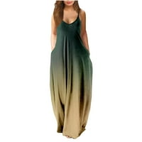 Női ruhák Maxi Ujjatlan Divat Sundress nyomtatott kötőfék nyári ruha sötétzöld 2XL