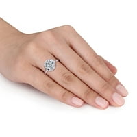 Miabella női 1- Karát-akvamarin és karátos gyémánt 10KT fehérarany halo gyűrű