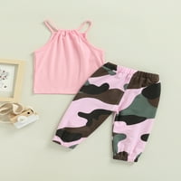 Blotona Toddler Kids Girls Outfit Ujjatlan Letter Print Sling Tank Tops + Camouflage Nadrág Nyári Szett