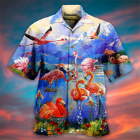 Nyári Hot Sale Hawaii ing férfiaknak 3D Rajzfilm flamingó férfi ing strand Túlméretezett vicces Férfi ruházat Divat