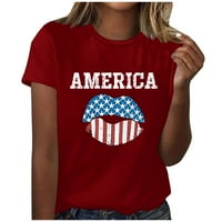Női zászló ajak grafikus felsők Amerika levél nyomtatás blúz divat nyári pólók rövid ujjú ingek július negyedik tunikák