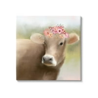 Farm Cow Pink Blooms Megállapodás Állatok és Rovarok Grafikus Galéria csomagolt vászon nyomtatott fali művészet