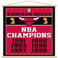 Chicago Bulls-Bajnokok fali poszter fa mágneses kerettel, 22.375 34