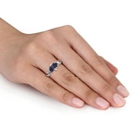 Miabella női karátos T.G.W. A szívvágás létrehozott kék zafír és gyémánt akcentus ezüst végtelen gyűrű