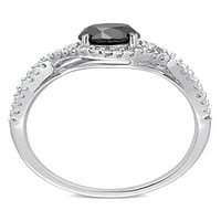1- Carat T.W. Fekete -fehér gyémánt 10KT Fehér Arany Crossover eljegyzési gyűrű
