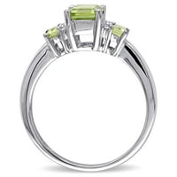 Miabella női karátos T.G.W. Smaragd és bagett-vágott peridot és gyémánt akcentus 10KT fehérarany háromköves gyűrű