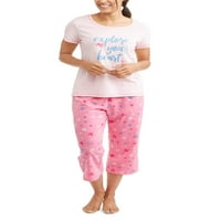 Női pizsama póló és capri alvó nadrág 2 darabos alvási ruházatkészlet