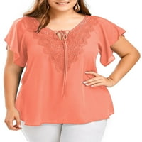 Női Chiffon felsők V nyakú tunika blúz egyszínű póló női Csipke póló nyári póló Rózsaszín 5XL
