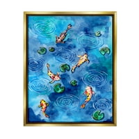 Koi hal hullámzó tó liliom állatok és rovarok festés fém arany keretes művészet nyomtatott fal művészet